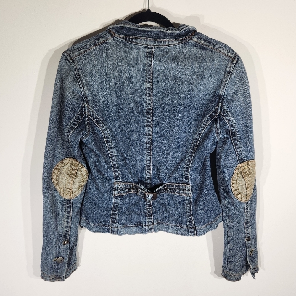 Y2K Jean Jacket Womens Small Patch Elbows Vintage 90s - Picture 4 of 9